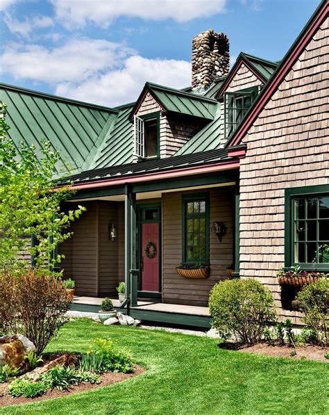 houses with green metal roof|farmhouse with green metal roof.